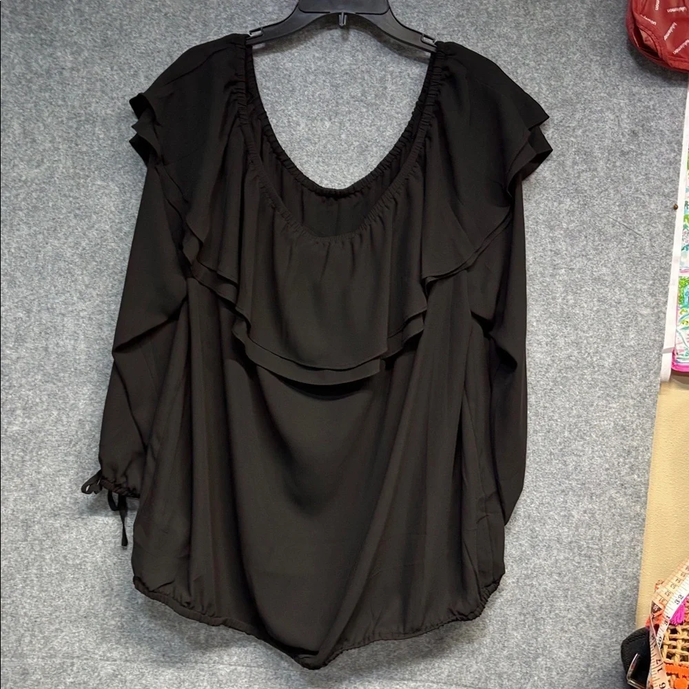 Michael Kors Black Ruffle Blouse tie cinch sleeves size 2X